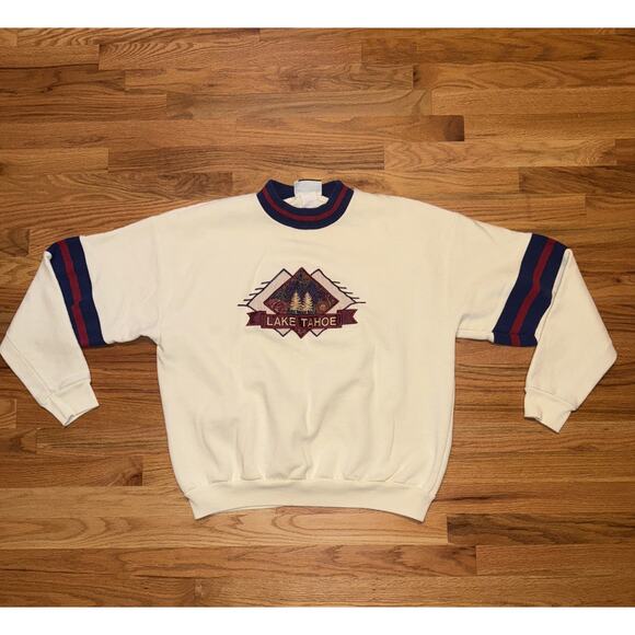VTg 90s Lake Tahoe Ski Sweatshirt Womens Crewneck Pullover Size Large ? USA Made - Picture 1 of 10